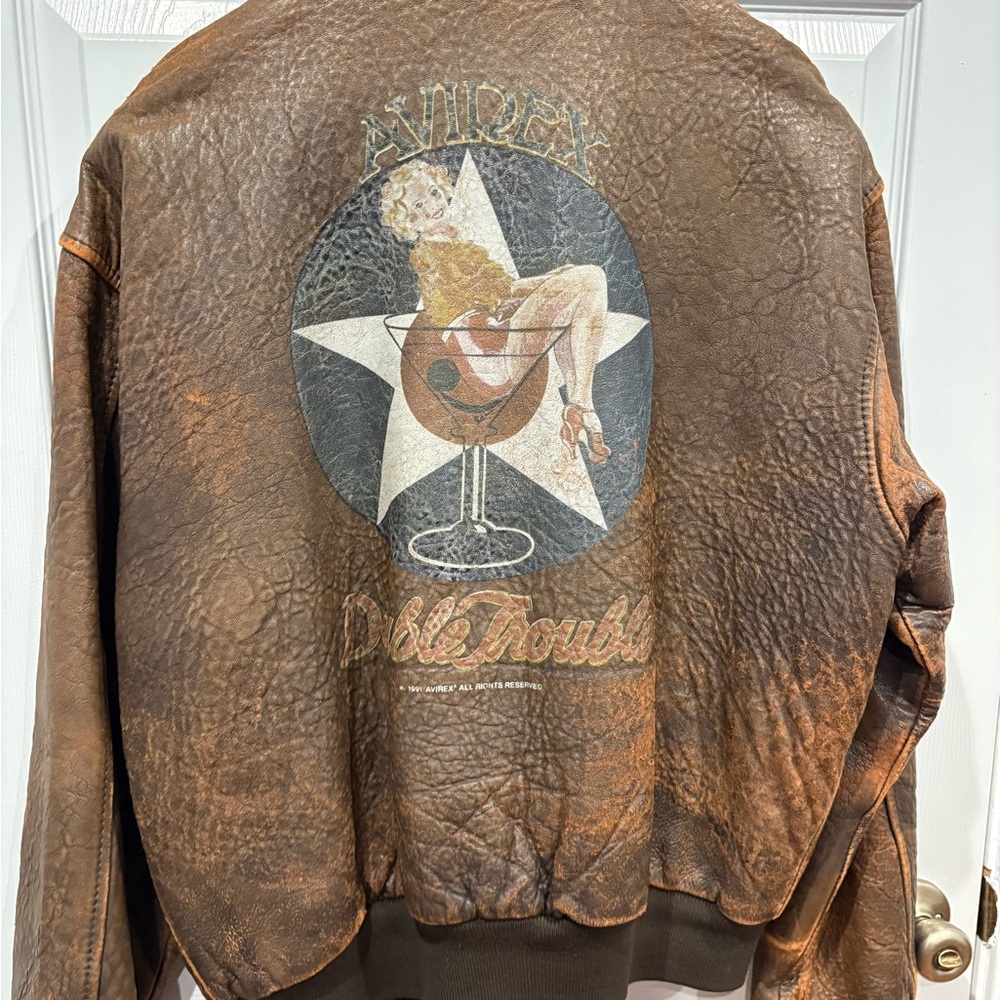 Avirex Dark Brown Leather Jacket with Patch